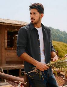 Men's Corduroy Shirts Casual Button Down Shirt Jacket Lightweight Shackethalloween - 深灰色 - 查看 5