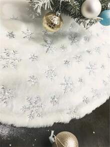 1 pieza Falda para árbol de Navidad blanco de 60/90/122cm, Falda esponjosa y suave para árboles de Navidad, Decoración de alfombra, Falda de árbol de Navidad esponjosa con lentejuelas plateadas en forma de copos de nieve, Decoraciones navideñas, Decoración navideña acogedora para el hogar. Decoraciones navideñas, decoración de invierno para la habitación