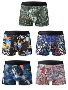 6 piezas de bóxer tipo slip para hombres con estampados de animales y letras en graffiti, ropa interior suave, elástica y delgada con diseños modernos