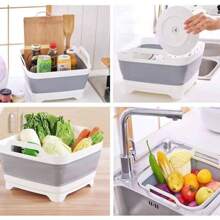 9L 2.4Gal Dish Basin Collapsible With Drain Plug Carry Handles, Kitchen Storage Tray Dish Wash Basin, Portable Dish Tub, Foldable Dishpan For Camping, RV, Gray