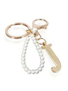 Premium Elegant Gold Pearl Letter Keychain, A-Z Alphabet 3D Pendant, Glamorous Pearl Chain With Rhinestones (Can Be Disassembled According To Personal Preference), Fashionable Alloy Keychain Ring, Earphone Pendant, Backpack Hanging Ornament, Car Keychain - Multicolor - View 23