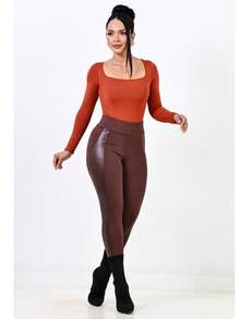 Plush Riding Pants Inside With Cirre Detail - Rust Brown - View 4