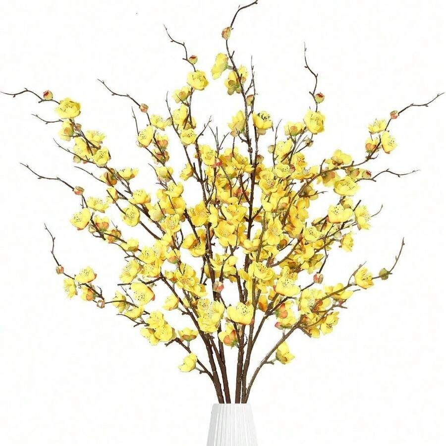 Artificial Cherry Blossom Flowers 4 Pcs Faux Cherry Blossom Stems Faux Silk Cherry Blossom Branches 41'' Fake Flowers Long Stems For Vase Arrangements Home Wedding Table Decor (Pink) KF - 黃色 - 查看 1