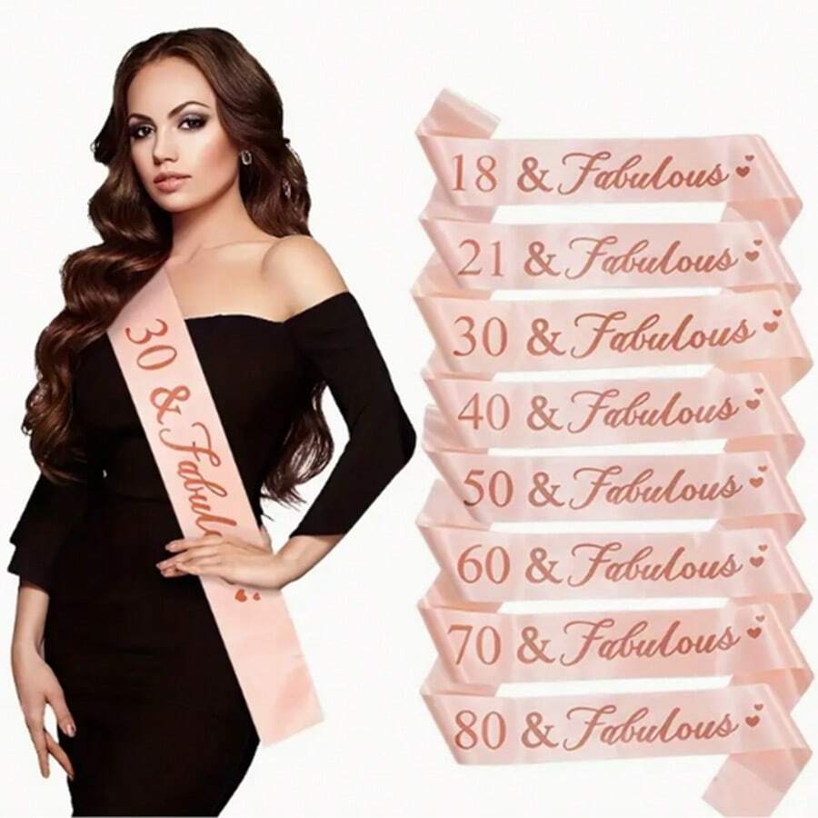 18th 21st 30th 40th 50th 60th 70th Birthday Belt - Rose Golden Satin With Champagne Color & Elegant Cursive Lettering - Durable Polyester Party Accessory For Milestone Celebrations, No Electricity Needed