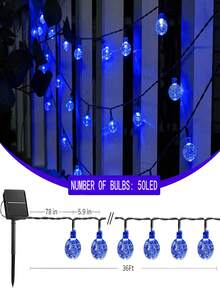 Halloween und Weihnachten exklusive 40-60 LED Solar dekorative Bubble Light Lichterketten, 8 Modi - wasserdichte Outdoor Kristallkugel Lichterketten, geeignet für Gärten, Terrassen, Balkone, Hochzeits- und Weihnachtsdekoration - Warmfarben, Weiß und farbige Lichtoptionen