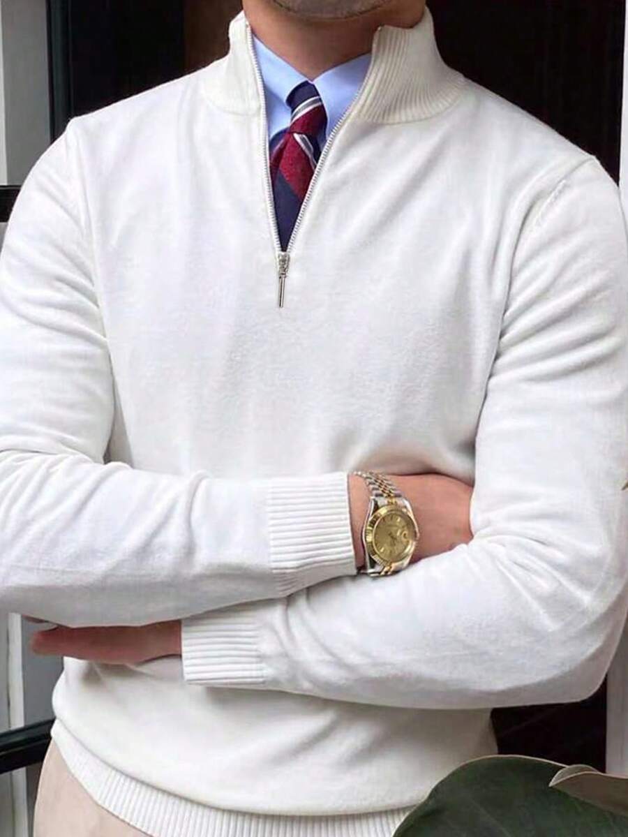 OFFICEAU 男士立领半拉链长袖毛衣，Old Money 色号