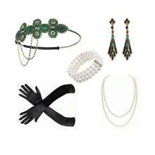 5 قطع مجموعة إكسسوارات غاتسبي من عام 1920 للنساء، شريط رأس فلابر، قلادة، قفازات، سوار، للاستخدام في مناسبات هالوين
