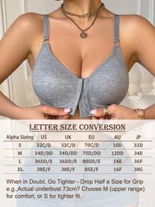 Full Bust Wirefree Bra - Front Hook & Adjustable Straps | Supportive Ribbed Design With Fixed Pads-Engineered For C-E Cups (1 Piece)