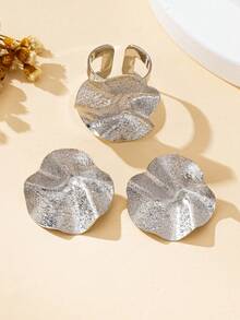 Women's Jewelry Set, Matte Finish Ring + Earrings - Ring + Earring Set Frosted - View 9