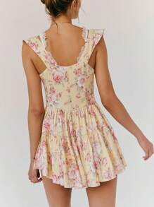 Women Boho Graphic Mini Dress Ruffle Strap A Line Sundress Graffiti Short Babydoll Dress Floral Going Out Dresses