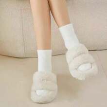Couple's Mink Fleece Socks, Mid-Calf, Autumn/Winter, Thick Plush, Black & White, Elastic & Skin-Friendly, Comfortable House Socks