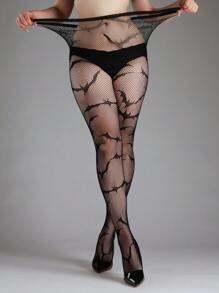 1 件女士加大码蝙蝠镂空朋克哥特复古渔网连裤袜/紧身裤/紧身裤，适合日常穿着和节日 - 黑色 - 查看 2