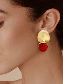 1 Pair Compact & Elegant Ball Shaped Earrings, Metal Textured Colorful Ball Pendant Earrings, Suitable For Women's Daily Wear, Vacation, Fashion Versatile, Great Gift For Friends And Family