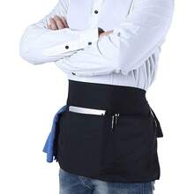 2025Server Aprons With 3 Pockets Black Server Waist Aprons Waitress Half Apron Waterdrop Resistant Waitress Apron - 黑色-1包 - 查看 3
