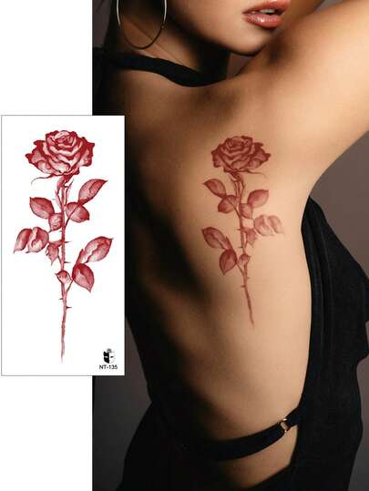 STARTTOOS 1pc Watercolor Rose Flower Temporary Tattoo, Sexy Shoulder Neck Body Art Tattoo Sticker, Waterproof For Daily Wear And Party