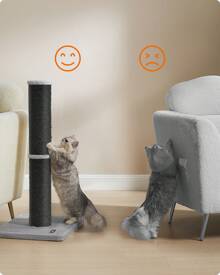 Feandrea Cat Scratching Post, 85 Cm Tall Cat Scratcher For Medium And Large Cats, Furniture Scratching Deterrent Sisal Scratch Pole, Spring Pompom With Built-In Bell, Ink Black