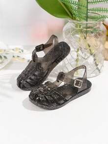 Fashionable Shiny Crystal Jelly Shoes, Black Jelly Shoes For Girls, Summer Water Shoes, Beach Sandals, Flat Shoes