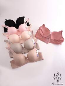 6 pcs Sujetadores para mujer de copa B, Sujetador diario y casual para mujer, elegante, de tela lisa con estampado de cuadros, con efecto de reuniendo y soporte, y dotado de armazón metálico. - Multicolor - Ver 2