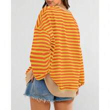 Womens Oversized Striped Sweatshirt Crewneck Long Sleeve Pullover Top Casual Y2K Spring Clothes 2026 Workout Shirt,Vacation Outfits Women,Valentine Outfits For Women,Street Photography - Yellow Orange - 查看 2