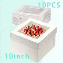 10pcs Cake Boxes, High Cake Boxes With Window, White Bakery Boxes, Large Baking Boxes, Square Cardboard Cake Boxes For Multi-Tier Cakes, Pies, Pastries, Cake Decorating Supplies