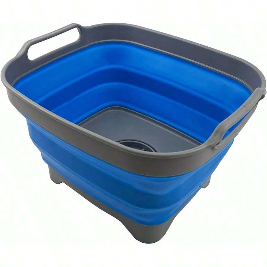 7.5L 2 Gallons Collapsible Plastic Dishpan With Draining Plug - Portable Washing Basin - Foldable Dish Washing Tub - Up Saving Washed Black+Coral Pink, 2 - 灰色/藍色 + 1 - 查看 1