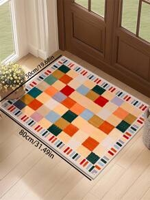 1 块彩色几何图案地毯，超细纤维短绒矩形地毯，易于护理和清洗，适用于客厅、走廊、床边、卧室、办公室、厨房、农舍家居装饰 - 彩色 - 查看 8