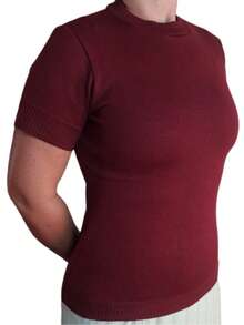 Women's Short Sleeve Blouse | Basic Elastane | Round Neck Blouse | Women's Ribbed Knit Short Sleeve Basic Turtleneck Various Colors | Women's Basic Knit Blouse Turtleneck Short Sleeve Casual Look | Women's Fitted Ribbed Knit Short Sleeve Crew Neck Comfortable | Women's Short Sleeve Basic Knit Blouse Elegant Various Colors | Women's Basic Knit Blouse Short Sleeve Turtleneck Versatile For Everyday - 紅木色 - 查看 8