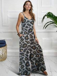 Palazzo Sexy De Tirantes Pierna Ancha Comodo Moda Para Dama Casual - Tigre gris - Ver 3