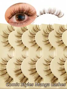 Rikuaild 5 Pairs Cartoon Style Brown False Eyelashes, Anime Style, Fluffy & Natural, Lightweight & Soft, Time-Saving, Brown Lash Extension Tools, Cartoon Doll Transparent Band, Reusable, Natural Lash Look, Makeup False Lashes - Cat eye Lashes - View 7