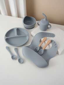 8PCS Personalized Customization Name Baby Silicone Custom Tableware Set Sucker Bowl Dishes Plate Bib Soft Spoon Fork Portable Baby Cup,Customized Kids Tableware,Easy Comfort,Kids,Gala Night,Modern,Colorful,Cute - Multicolor - View 12