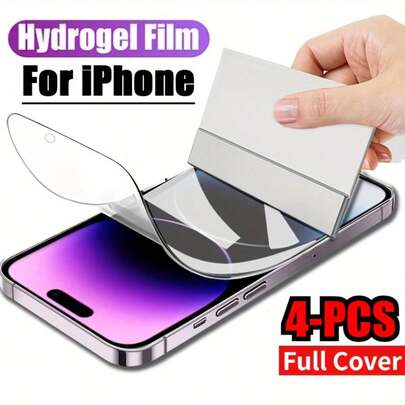 4 piezas de protector de pantalla de hidrogel suave compatible con iPhone 16, 15, 14, 13, 12, 11 Pro Max Plus, cobertura completa, anti-arañazos, resistente a golpes con película flexible de hidrogel TPU durable compatible con iPhone X, XS MAX, XR (NO es de vidrio)