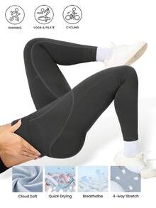 Three-Piece Set Of Plus-Size Women's High-Waisted Yoga Pants With Side Pockets, High-Elastic Belt, Abdominal Control, Anti-Squat, Quick-Drying Compression Leggings, Suitable For Pilates Workouts In The Gym - 黑色+灰色+棕色 - 查看 5