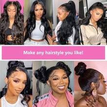 bling hair 360 Lace Front Wigs Human Hair 200% Density Hidden Straps Body Wave  Lace Front Wigs With Drawstring 360 Full Lace Wigs Brazilian Virgin Human Hair Wig For Women Natural Black 26Inch - Natural Black - 查看 8
