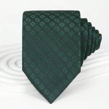 1pc Green Jacquard Patterned Polyester Necktie, Men Accessory Suitable For Casual, Party, Bar, Date, Business Occasions, All Seasons Men Necktie