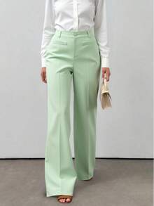 LIU ME Women's Tailored Trousers With Fake Pocket – High Waist And Wide Leg - Mint Green - View 1