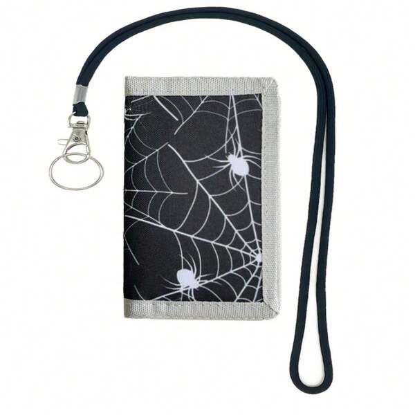 1pc Cartoon Tri-Fold Wallet With Lanyard, Suitable For Teenagers Daily Use, Birthday Gift [Pattern Placement Is Random, And There May Be Slight Color Differences Between Batches]