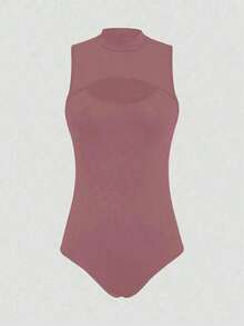 Women's Bodysuit With High Neck And Cutouts, Ideal For Summer Use - 玫瑰紅 - 查看 3