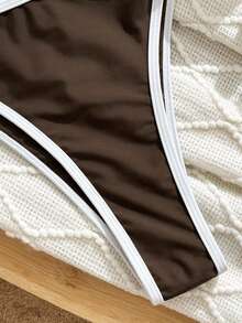 Women Simple Spliced Tie Back Sexy Girls Bikini Set High Waist Bathing Suits Beach Outfit Female Swimwear Coffee Color Backless Larger Size