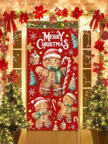 1 bandeira decorativa de porta com tema natalino, 78 x 156 cm, estilo retrô plano 2D, tema de boneco de neve, tema de Papai Noel entregando presentes, bandeira de porta de poliéster "Feliz Natal", capa de porta de Natal, adequada para decoração de entrada de feriados de Natal, decoração de casa e quintal de inverno, bandeira de festival de Natal - Multicolorido - Ver 18