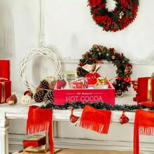 1PC Hot Cocoa Bar Wood Storage Box Christmas Decorations Wooden Organizer Bins Tray Decorative Open Holder Box Decor For Xmas Home Kitchen Office Farmhouse Gift Holiday Party Supplies (Red And Black Available )