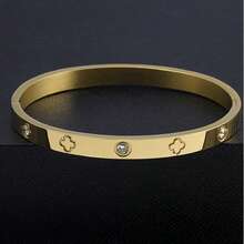 Modischer & eleganter Edelstahl Kleeblatt-Zirkonia-Blumen Armband, vielseitiges Schmuckzubehör für Frauen, geeignet für eleganten Alltag und Partys, ein ideales Geschenk