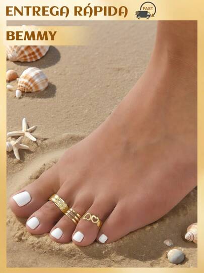 BEMMY 3 Peça Anéis De Dedo Do Pé Aberto Em Forma De Coração Vintage, Conjunto De Anéis Vazados Abertos Para Os Dedos, Adequado Para Mulheres Usarem Nas Férias Na Praia