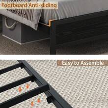 Twin/ Full/ Queen/ King Bed Frame With Storage Headboard, LED Bed Frame With Charging Station, Upholstered Platform Bed Frame With Heavy Duty Metal Slats, No Box Spring Needed, Easy Assembly, Black/ White/ Beige - 查看 6
