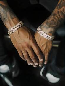 1 Men's Ice Saw Cuban Chain, Thick Chain Bracelet Women's Men's Jewelry - 金色 - 查看 2