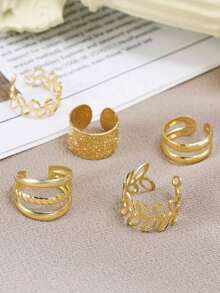 5 Pieces/Set Personalized Geometric Ear Cuffs, No Ear Piercings, C-Shaped Hollow Leaf Earrings, Elegant And Sexy Earrings, Fashionable Ear Clips, Mixed Metal Leaf And Branch Design, Textured Matte Finish, Multi-Cuff Earrings, Versatile Jewelry For Women, Suitable For Women's Daily Wear