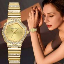 1 pieza Reloj de mujer elegante y de moda con decoración exquisita de rhinestones, resistente al agua, de acero inoxidable, para el Día de San Valentín y el Día de Navidad