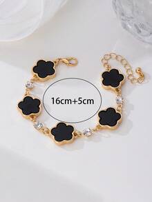 1 buah Gelang Hitam Elegan Mewah dengan Liontin Daun Semanggi untuk Wanita - Hitam - View 5