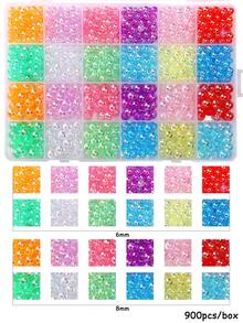 900颗/盒 6/8毫米透明多色圆形亚克力散珠隔珠适用于珠宝制作DIY手链项链配件，带24格收纳盒 - 套盒裝 - 查看 2