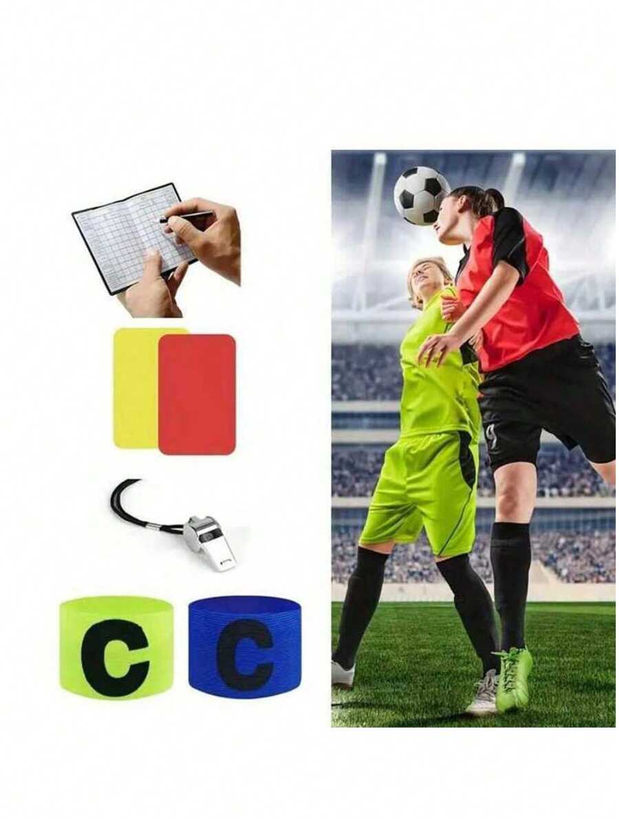 5pcs/Set Soccer Referee Kit, Metal Whistle, Red/Yellow Cards, Captain Armband