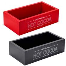 1PC Hot Cocoa Bar Wood Storage Box Christmas Decorations Wooden Organizer Bins Tray Decorative Open Holder Box Decor For Xmas Home Kitchen Office Farmhouse Gift Holiday Party Supplies (Red And Black Available )